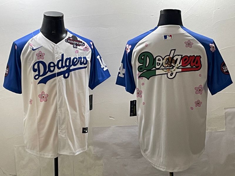 Men Los Angeles Dodgers Blank White Blue Sakura Edition 2025 Nike MLB Jersey style 8->los angeles dodgers->MLB Jersey